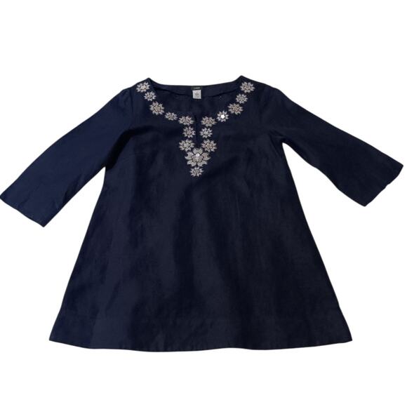 J. CREW 100% Linen Tunic Top Blouse M/10 Artsy‎ Floral Applique Long 3/4 Sleeves - Picture 11 of 11